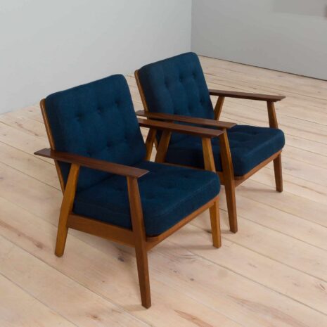 22172 Fauteuils danois du milieu du siècle avec laine bleue-8 Danish mid century armchairs with blue wool