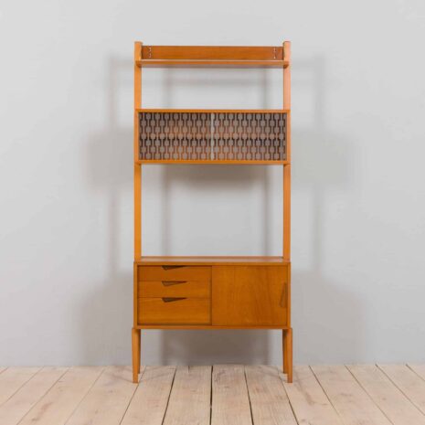 22185 Scandinavian mid century Rival one bay teak wall unit with glass cabinet by Kjael Riis for Brødrene Jåtog Møbelfabrikk-3 Scandinavian mid century Rival one bay teak wall unit with glass cabinet by Kjael Riis for Brodrene Jatog Mobelfabrikk