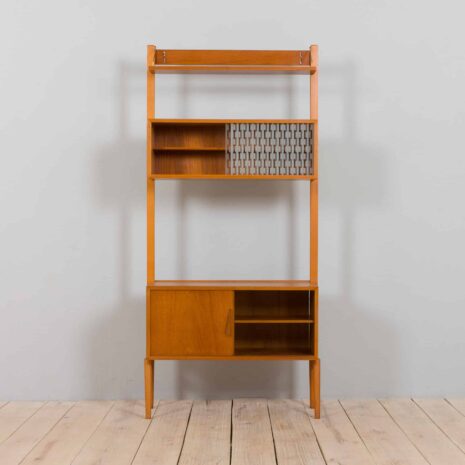 22185 Scandinavian mid century Rival one bay teak wall unit with glass cabinet by Kjael Riis for Brødrene Jåtog Møbelfabrikk-4 Scandinavian mid century Rival one bay teak wall unit with glass cabinet by Kjael Riis for Brodrene Jatog Mobelfabrikk