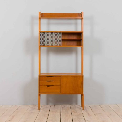 22185 Scandinavian mid century Rival one bay teak wall unit with glass cabinet by Kjael Riis for Brødrene Jåtog Møbelfabrikk-5 Scandinavian mid century Rival one bay teak wall unit with glass cabinet by Kjael Riis for Brodrene Jatog Mobelfabrikk