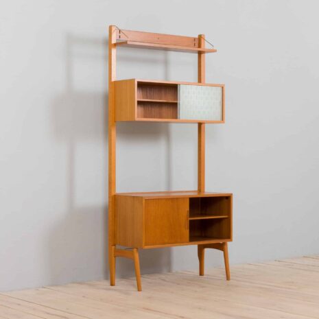 22185 Scandinavian mid century Rival one bay teak wall unit with glass cabinet by Kjael Riis for Brødrene Jåtog Møbelfabrikk-7 Scandinavian mid century Rival one bay teak wall unit with glass cabinet by Kjael Riis for Brodrene Jatog Mobelfabrikk