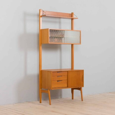 22185 Scandinavian mid century Rival one bay teak wall unit with glass cabinet by Kjael Riis for Brødrene Jåtog Møbelfabrikk-8 Scandinavian mid century Rival one bay teak wall unit with glass cabinet by Kjael Riis for Brodrene Jatog Mobelfabrikk