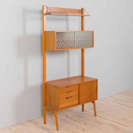 22185 Scandinavian mid century Rival one bay teak wall unit with glass cabinet by Kjael Riis for Brødrene Jåtog Møbelfabrikk-9 Scandinavian mid century Rival one bay teak wall unit with glass cabinet by Kjael Riis for Brodrene Jatog Mobelfabrikk