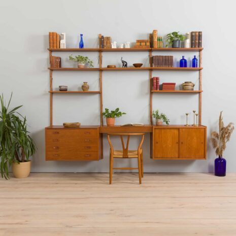 22191 Danish Mid Century home office teak wall unit with a desk Cadovius style, Preben Sorensen, 1960s-1 Danish Mid Century home office teak wall unit with a desk Cadovius style Preben Sorensen s