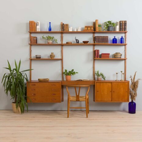22191 Danish Mid Century home office teak wall unit with a desk Cadovius style, Preben Sorensen, 1960s-2 Danish Mid Century home office teak wall unit with a desk Cadovius style Preben Sorensen s