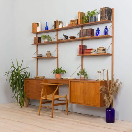 22191 Danish Mid Century home office teak wall unit with a desk Cadovius style, Preben Sorensen, 1960s-3 Danish Mid Century home office teak wall unit with a desk Cadovius style Preben Sorensen s
