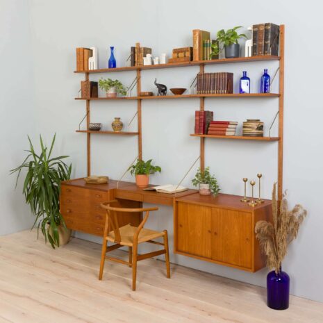 22191 Danish Mid Century home office teak wall unit with a desk Cadovius style, Preben Sorensen, 1960s-4 Danish Mid Century home office teak wall unit with a desk Cadovius style Preben Sorensen s