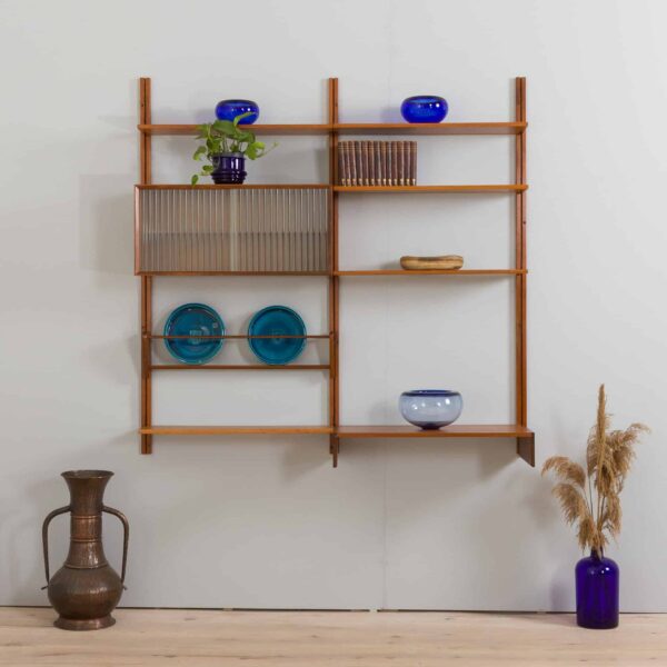 Wall unit in teak with a cabinet and a desk Sven Andersen Mobelfabrikk Norway s