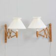 Pair of adjustable oak scissor lamps by Erik Hansen Danish Le Klint wall sconces