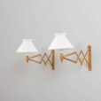 Pair of adjustable oak scissor lamps by Erik Hansen Danish Le Klint wall sconces