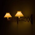 Pair of adjustable oak scissor lamps by Erik Hansen Danish Le Klint wall sconces