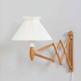 Pair of adjustable oak scissor lamps by Erik Hansen Danish Le Klint wall sconces