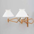 Pair of adjustable oak scissor lamps by Erik Hansen Danish Le Klint wall sconces