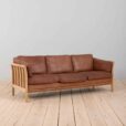 Three seater Mid Century Aniline Leather Sofa with oak frame Mogens Hansen Denmark s