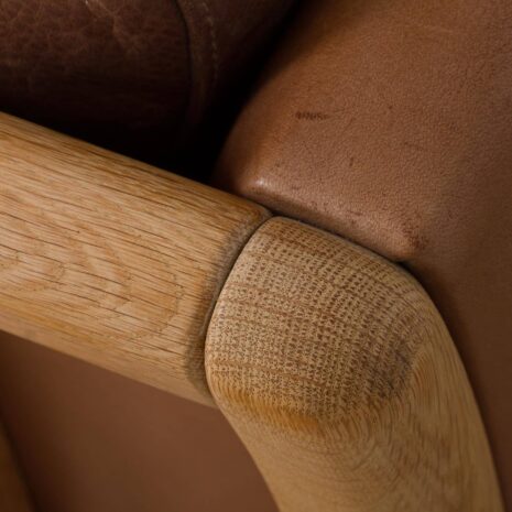 22215 Three seater Mid-Century Aniline Leather Sofa with oak frame Mogens Hansen, Denmark, 1970s-12 Three seater Mid Century Aniline Leather Sofa with oak frame Mogens Hansen Denmark s