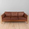 Three seater Mid Century Aniline Leather Sofa with oak frame Mogens Hansen Denmark s