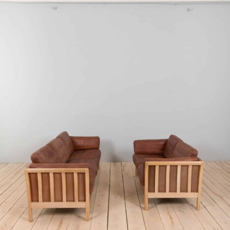 22215 Three seater Mid-Century Aniline Leather Sofa with oak frame Mogens Hansen, Denmark, 1970s-19 Three seater Mid Century Aniline Leather Sofa with oak frame Mogens Hansen Denmark s