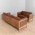 Three seater Mid Century Aniline Leather Sofa with oak frame Mogens Hansen Denmark s