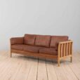 Three seater Mid Century Aniline Leather Sofa with oak frame Mogens Hansen Denmark s