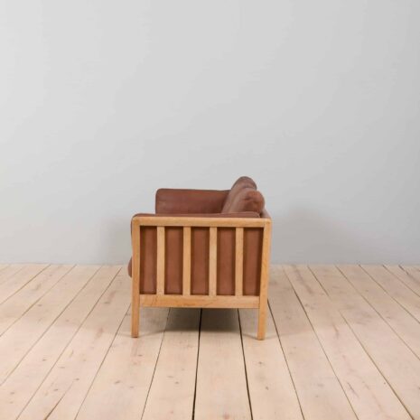 22215 Three seater Mid-Century Aniline Leather Sofa with oak frame Mogens Hansen, Denmark, 1970s-4 Three seater Mid Century Aniline Leather Sofa with oak frame Mogens Hansen Denmark s
