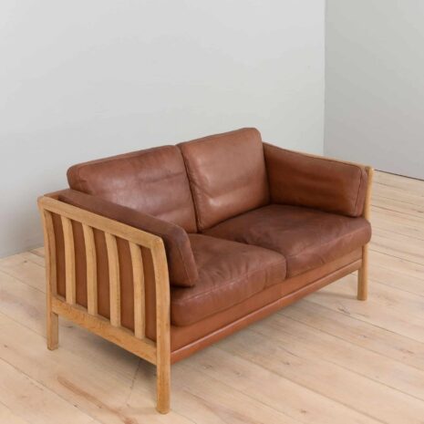 22216 Two seater Mid-Century Aniline Leather Sofa with oak frame Mogens Hansen, Denmark, 1970s-10 Two seater Mid Century Aniline Leather Sofa with oak frame Mogens Hansen Denmark s