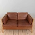 Two seater Mid Century Aniline Leather Sofa with oak frame Mogens Hansen Denmark s