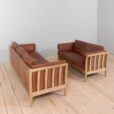 Two seater Mid Century Aniline Leather Sofa with oak frame Mogens Hansen Denmark s