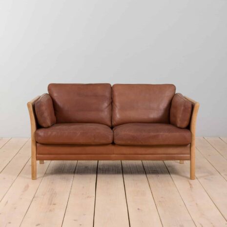 22216 Two seater Mid-Century Aniline Leather Sofa with oak frame Mogens Hansen, Denmark, 1970s-5 Two seater Mid Century Aniline Leather Sofa with oak frame Mogens Hansen Denmark s