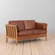 Two seater Mid Century Aniline Leather Sofa with oak frame Mogens Hansen Denmark s