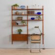 zmodyfikowano  Two bay Modular teak shelving system with a desk Cadovius wall unit