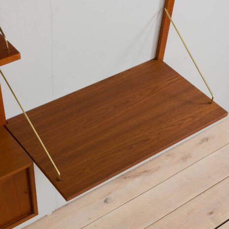 zmodyfikowano 22100 Two bay Modular teak shelving system with a desk, Cadovius wall unit-10 zmodyfikowano Two bay Modular teak shelving system with a desk Cadovius wall unit