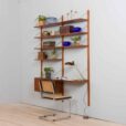 zmodyfikowano  Two bay Modular teak shelving system with a desk Cadovius wall unit