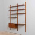 zmodyfikowano  Two bay Modular teak shelving system with a desk Cadovius wall unit