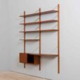 zmodyfikowano  Two bay Modular teak shelving system with a desk Cadovius wall unit