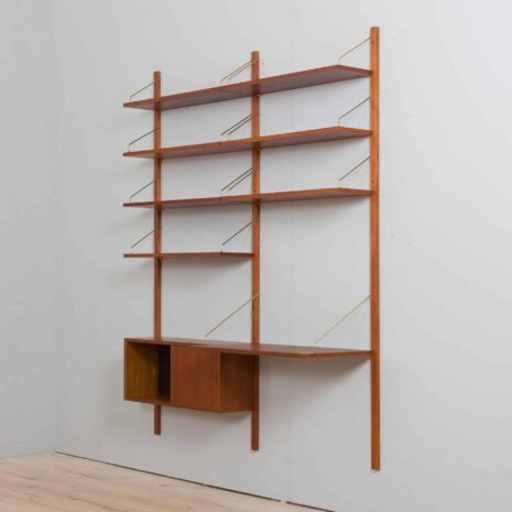 zmodyfikowano 22100 Two bay Modular teak shelving system with a desk, Cadovius wall unit-8 zmodyfikowano Two bay Modular teak shelving system with a desk Cadovius wall unit