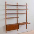 zmodyfikowano  Two bay Modular teak shelving system with a desk Cadovius wall unit
