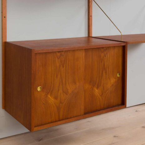 22195 Two bay teak wall unit with a home office desk and two cabinets in Cadovius style, PS System -Preben Sorensen for Randers, Denmark, 1960s-11 Two bay teak wall unit with a home office desk and two cabinets in Cadovius style PS System Preben Sorensen for Randers Denmark s