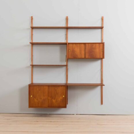 22195 Two bay teak wall unit with a home office desk and two cabinets in Cadovius style, PS System -Preben Sorensen for Randers, Denmark, 1960s-3 Two bay teak wall unit with a home office desk and two cabinets in Cadovius style PS System Preben Sorensen for Randers Denmark s