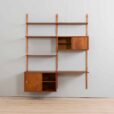 Two bay teak wall unit with a home office desk and two cabinets in Cadovius style PS System Preben Sorensen for Randers Denmark s