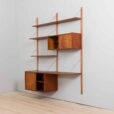 Two bay teak wall unit with a home office desk and two cabinets in Cadovius style PS System Preben Sorensen for Randers Denmark s