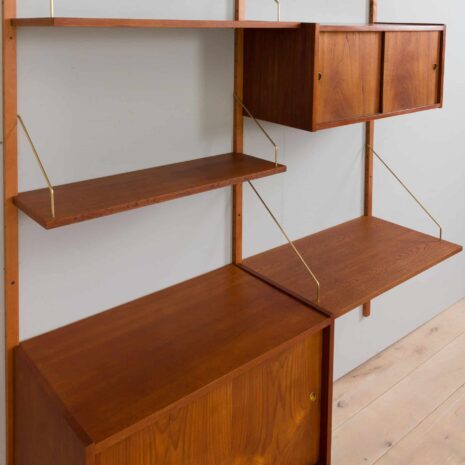 22195 Two bay teak wall unit with a home office desk and two cabinets in Cadovius style, PS System -Preben Sorensen for Randers, Denmark, 1960s-9 Two bay teak wall unit with a home office desk and two cabinets in Cadovius style PS System Preben Sorensen for Randers Denmark s