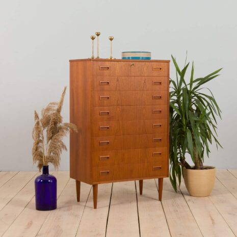 Vintage Danish teak dresser tallboy Mid Century chest of  drawers s