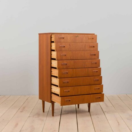 22253 Vintage Danish teak dresser tallboy, Mid Century chest of 8 drawers, 1960s-3 Vintage Danish teak dresser tallboy Mid Century chest of drawers s