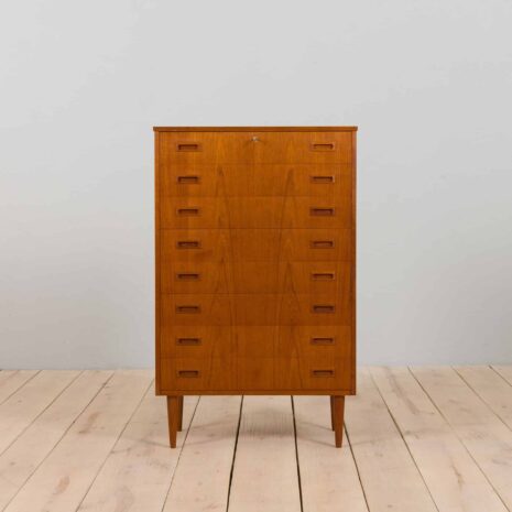 22253 Vintage Danish teak dresser tallboy, Mid Century chest of 8 drawers, 1960s-4 Vintage Danish teak dresser tallboy Mid Century chest of drawers s