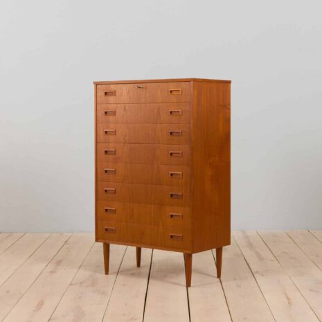 22253 Vintage Danish teak dresser tallboy, Mid Century chest of 8 drawers, 1960s-5 Vintage Danish teak dresser tallboy Mid Century chest of drawers s