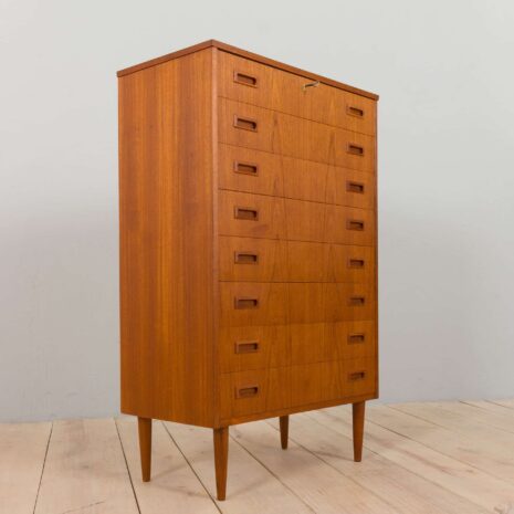 22253 Vintage Danish teak dresser tallboy, Mid Century chest of 8 drawers, 1960s-7 Vintage Danish teak dresser tallboy Mid Century chest of drawers s
