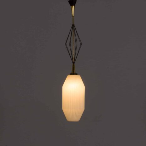 21378K Geometric Pendant Lamp with white Lattimo Murano glass by Angelo Lelli for Arredoluce, 1950s-3 K Geometric Pendant Lamp with white Lattimo Murano glass by Angelo Lelli for Arredoluce s