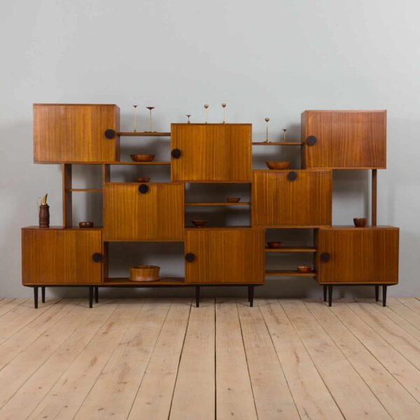 Mid Century Cubist wall unit with a home office secretary desk and a bar cabinet Italy s