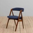 Set of reupholstered mid century Danish teak dining chairs by Th