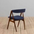 Set of reupholstered mid century Danish teak dining chairs by Th